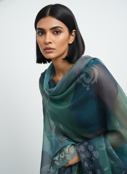 Printed silk linen Dupatta