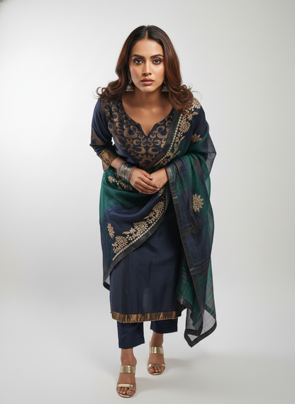 Semi Stitched Formal chanderi Suitset