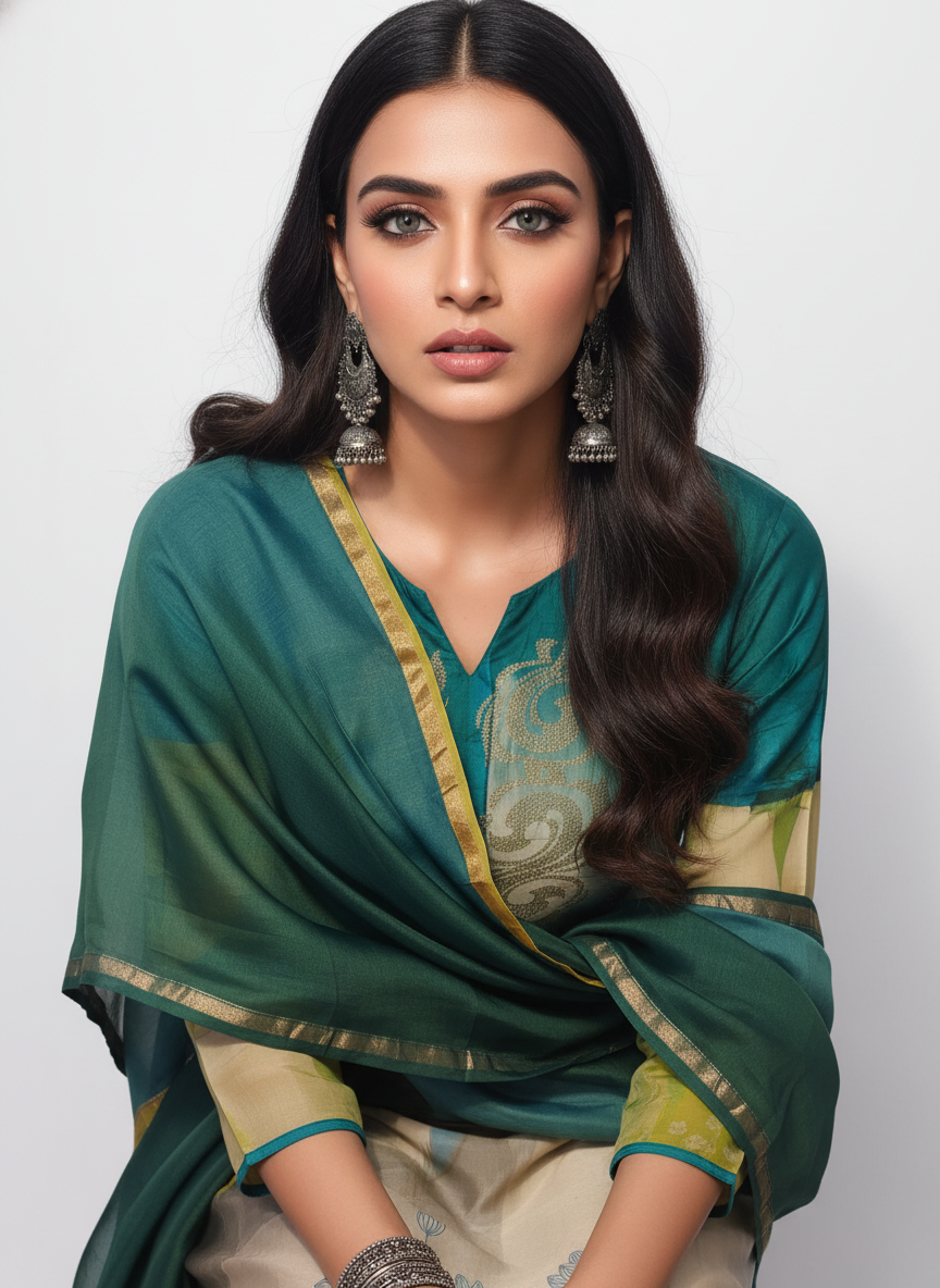 Semi Stitched Chanderi Casual Suitset