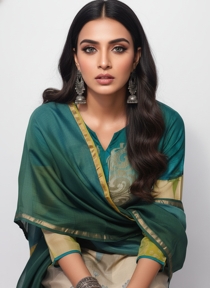 Semi Stitched Chanderi Casual Suitset