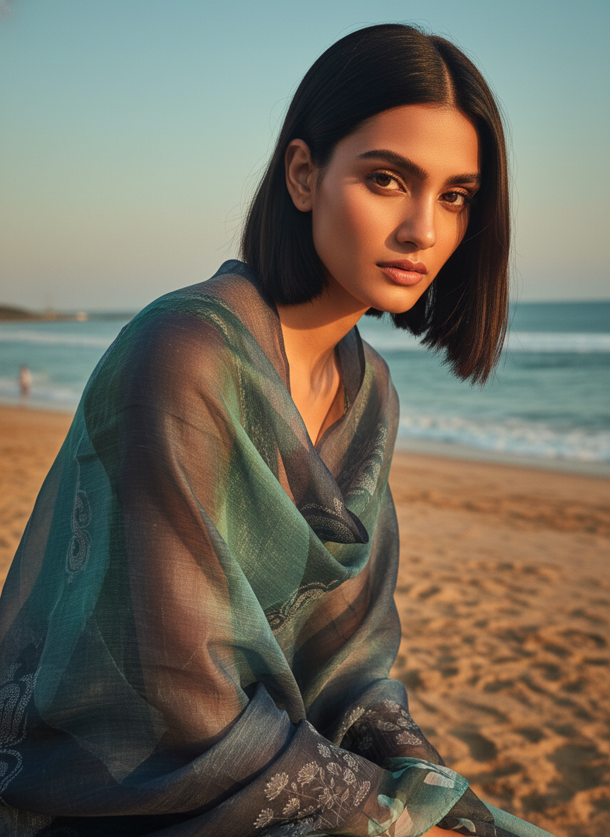 Printed silk linen Dupatta