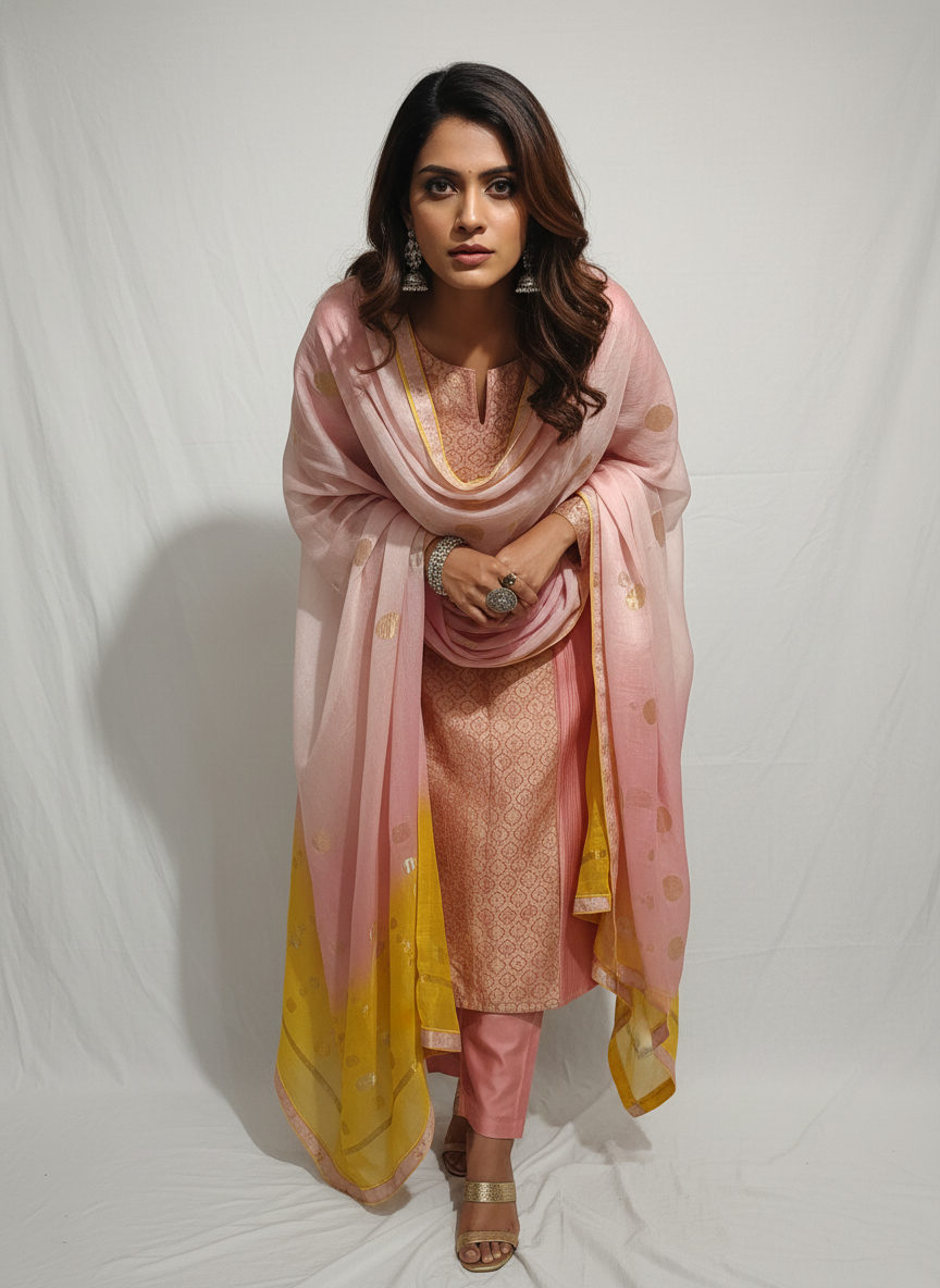 Semi Stitched Formal chanderi Suitset