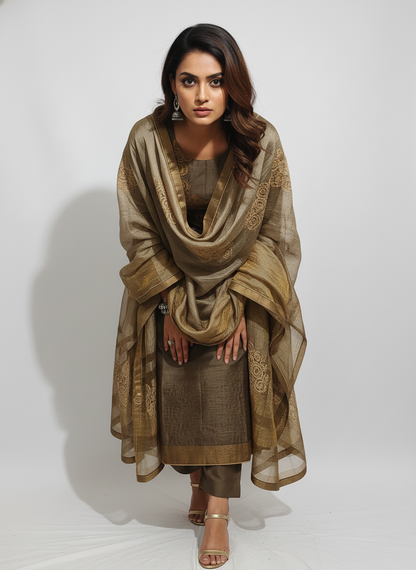 Semi Stitched Formal chanderi Suitset