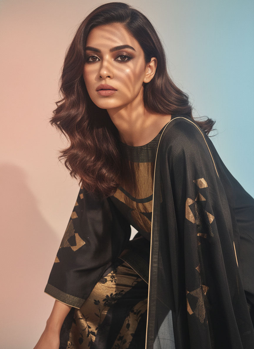 Semi Stitched Chanderi coordset dress