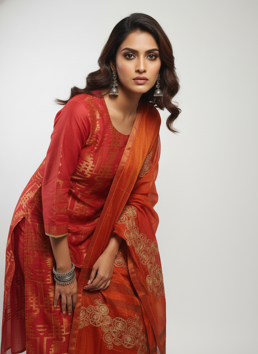 Semi Stitched Formal chanderi Suitset