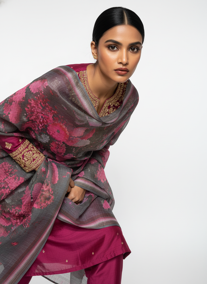 Printed silk linen Dupatta