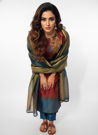 Semi Stitched Formal chanderi Suitset