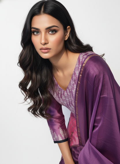 Semi Stitched Chanderi Casual Suitset