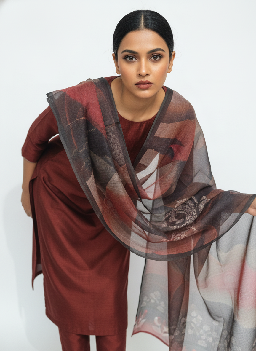 Printed silk linen Dupatta