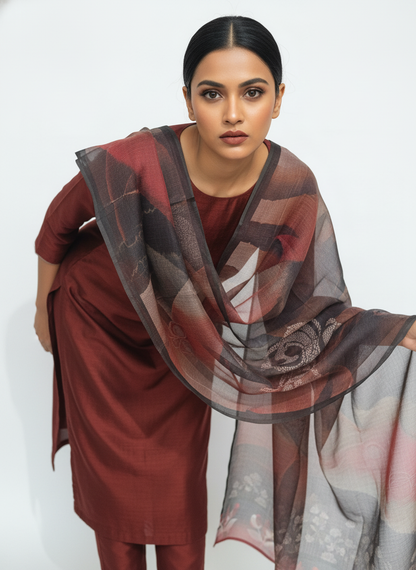 Printed silk linen Dupatta