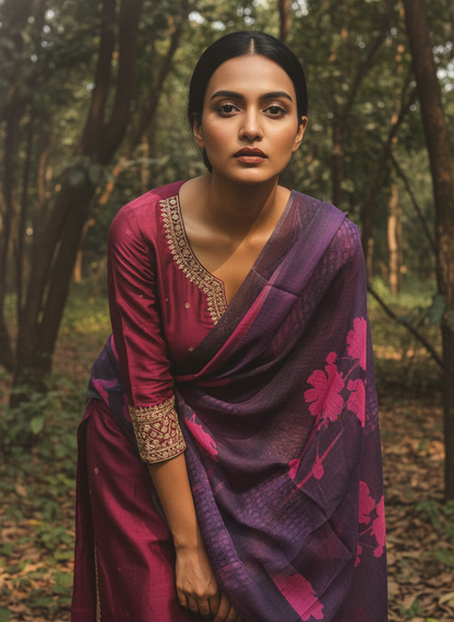 Printed silk linen Dupatta