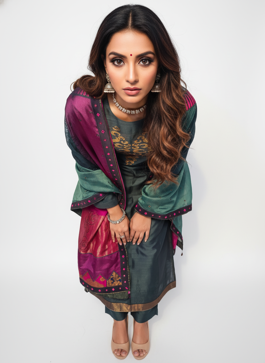 Semi Stitched Formal chanderi Suitset