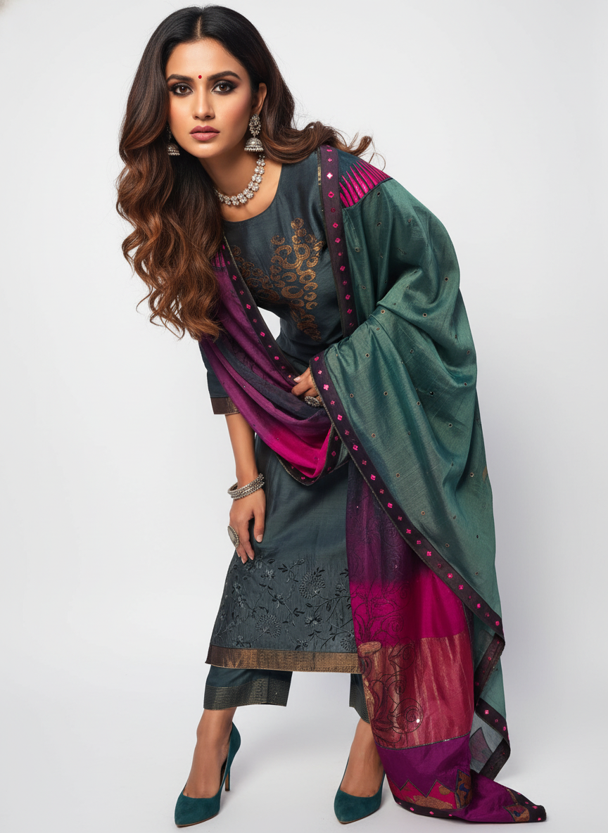 Semi Stitched Formal chanderi Suitset