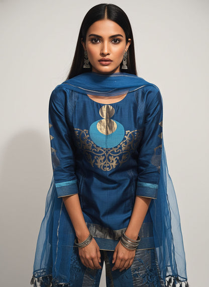 Semi Stitched Chanderi coordset dress