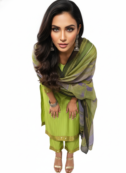 Semi Stitched Chanderi Casual Suitset