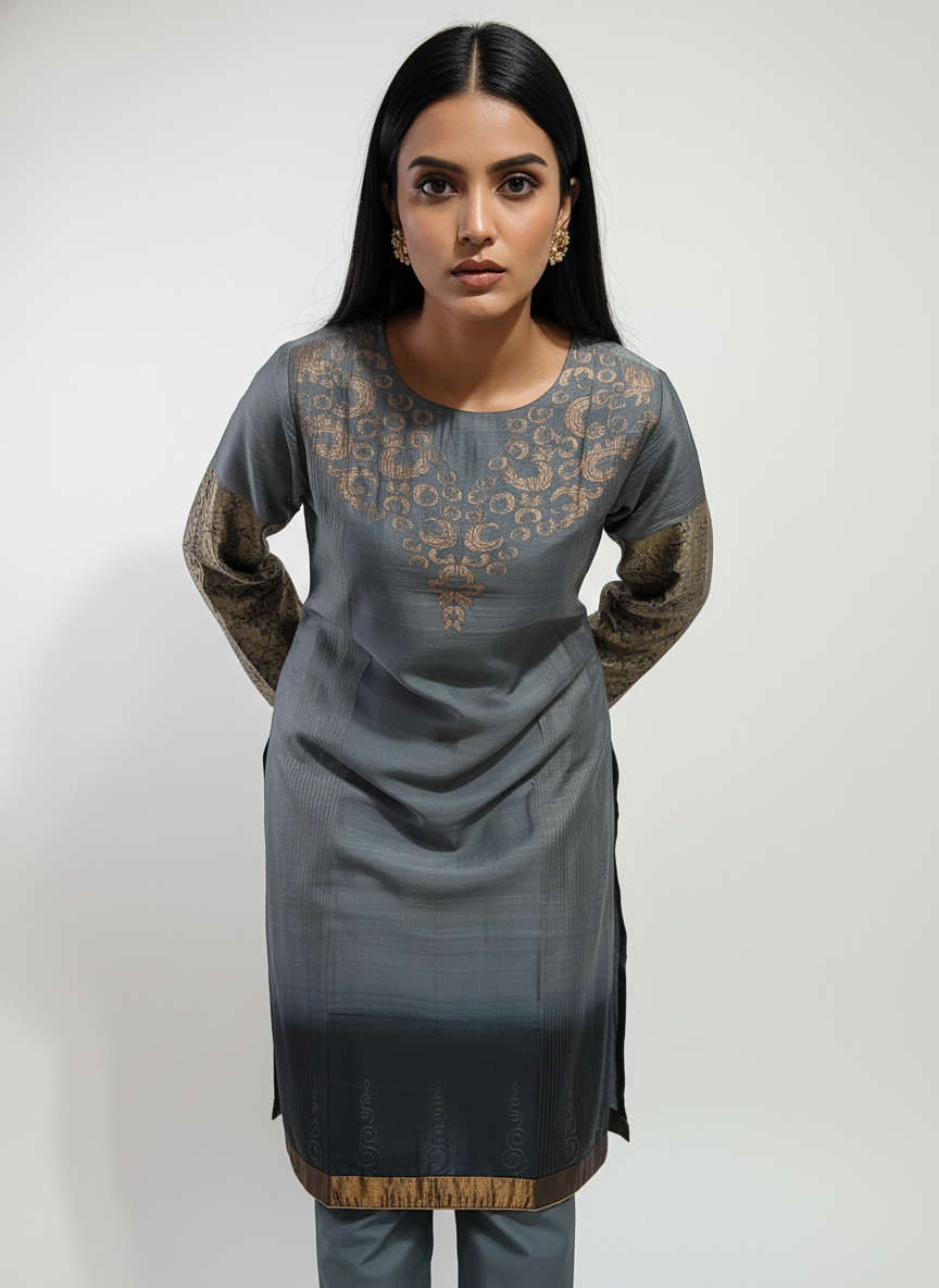Semi Stitched Formal chanderi Kurta