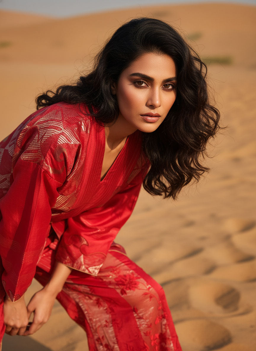 Semi Stitched Chanderi coordset dress