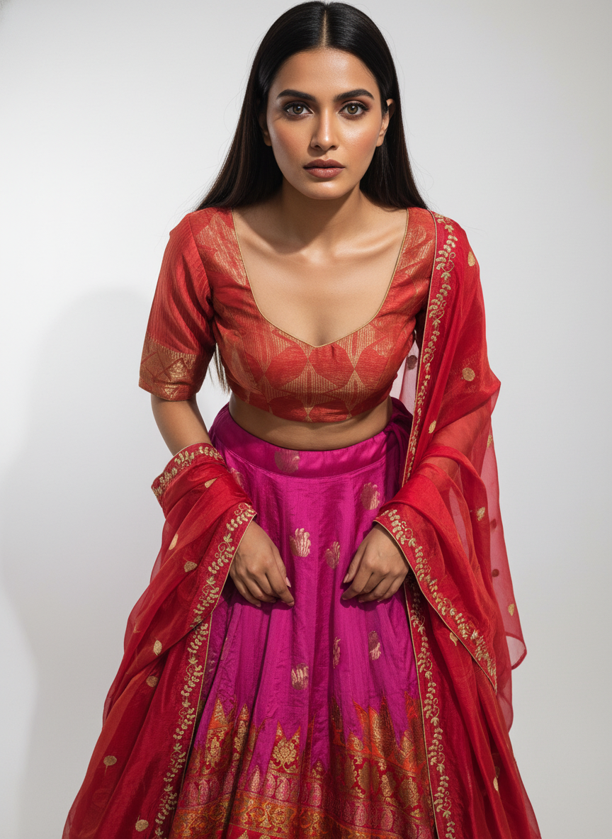 Stitched Chanderi brocade skirt