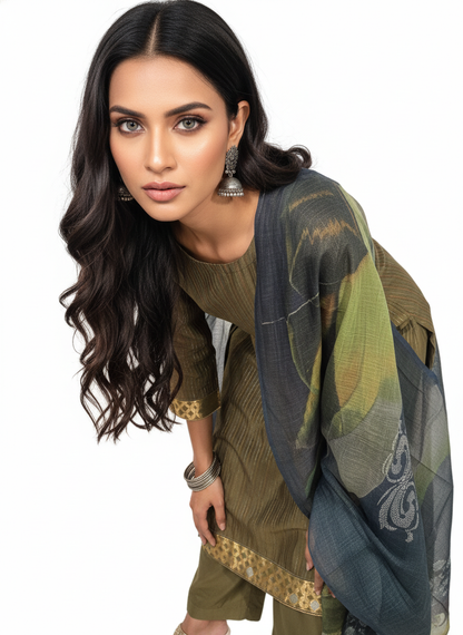 Semi Stitched Chanderi Casual Suitset