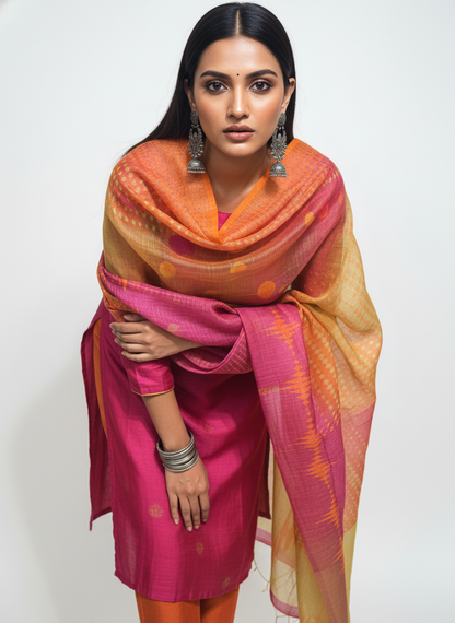 Printed silk linen Dupatta