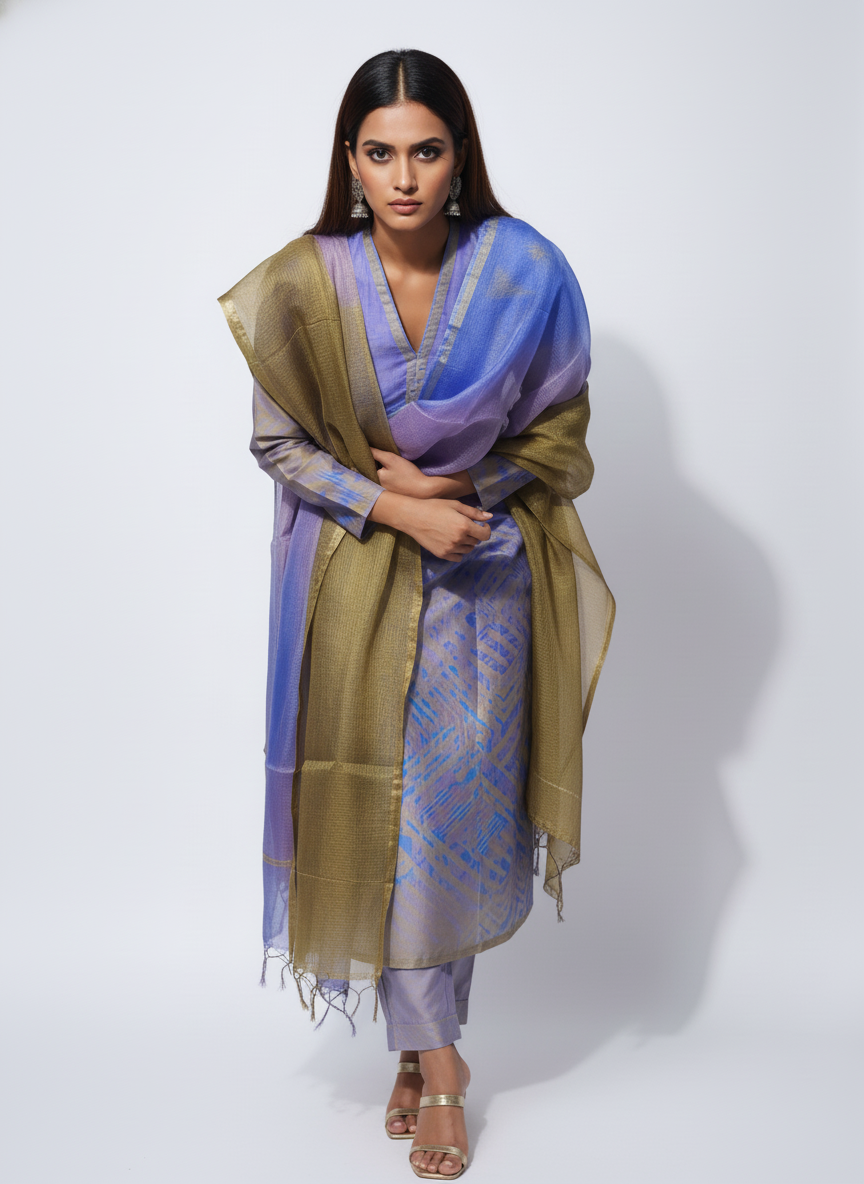 Semi Stitched Chanderi Casual Suitset