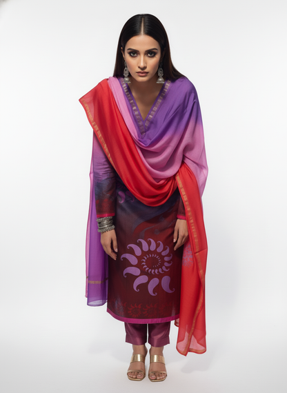 Semi Stitched Chanderi Casual Suitset