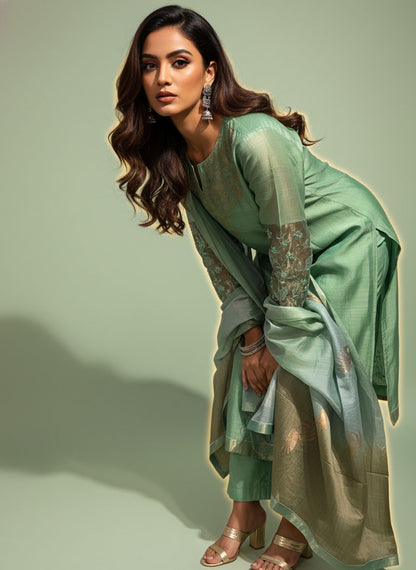 Semi Stitched Formal chanderi Suitset