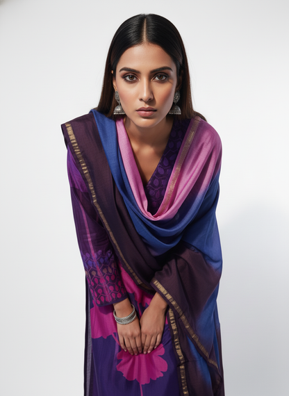 Semi Stitched Chanderi Casual Suitset