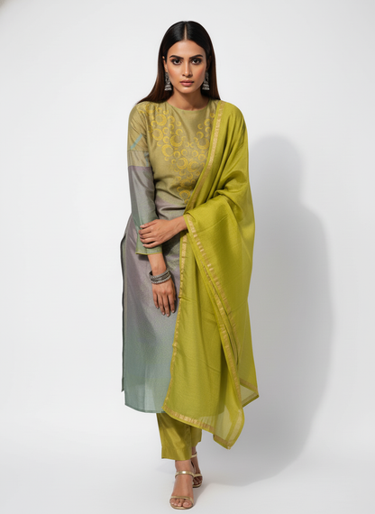 Semi Stitched Chanderi Casual Suitset