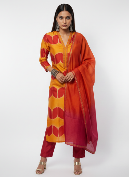 Semi Stitched Chanderi Casual Suitset