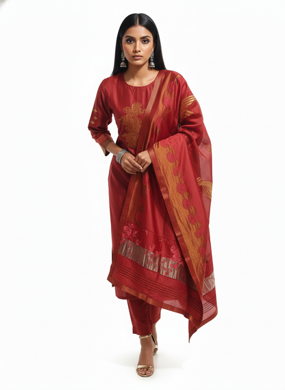 Semi Stitched Formal Chanderi Suitset