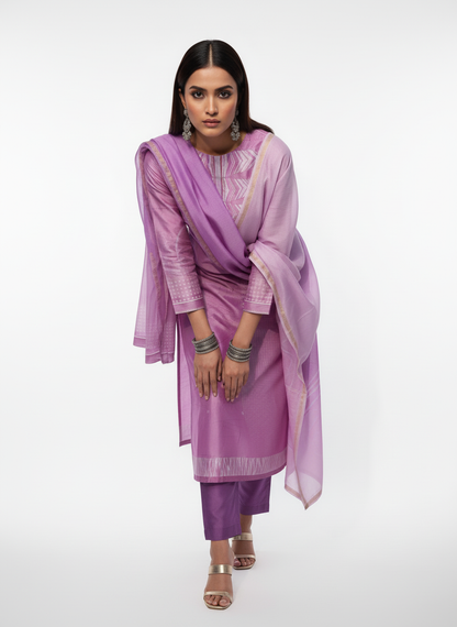 Semi Stitched Chanderi Casual Suitset