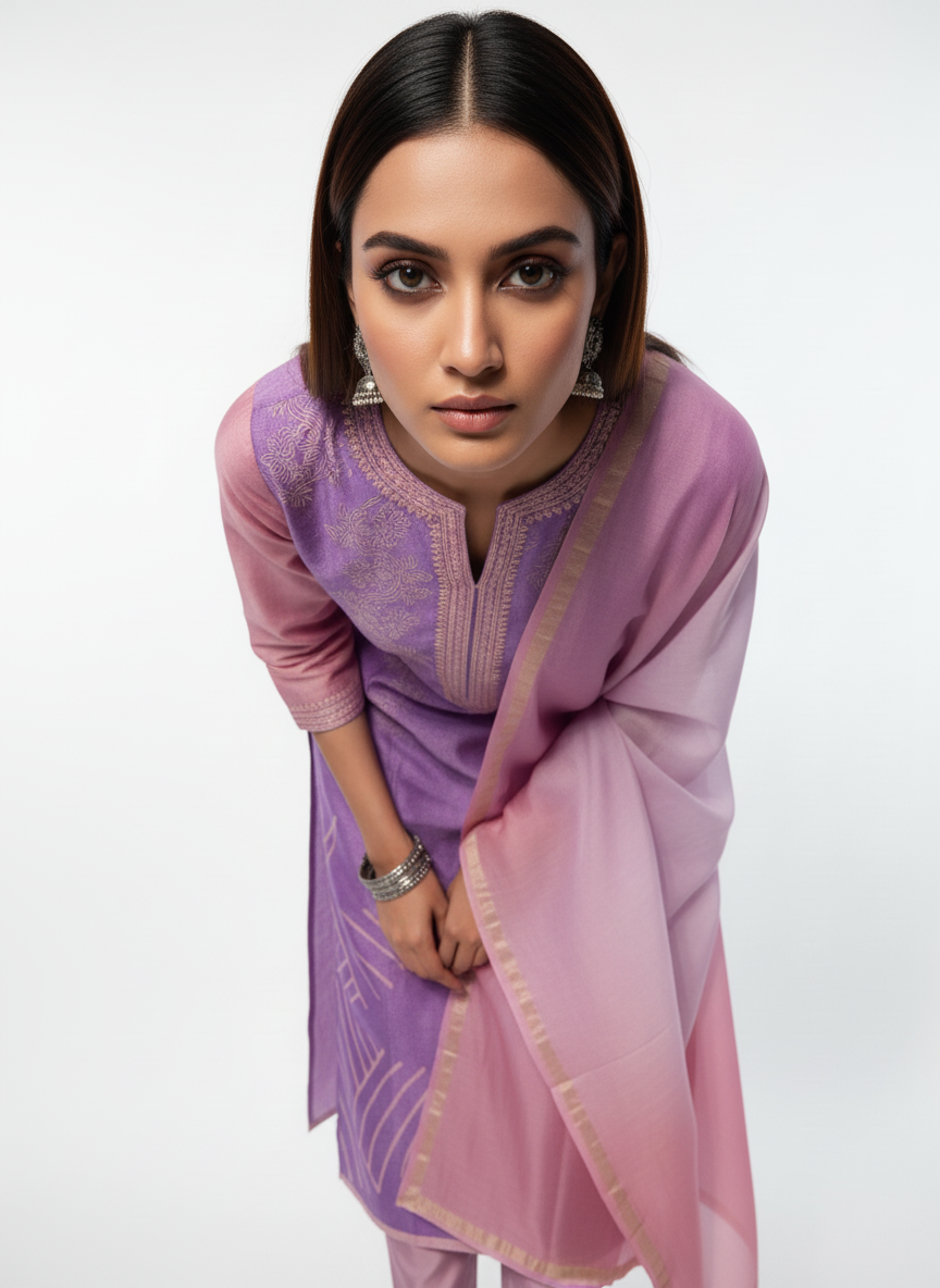 Semi Stitched Chanderi Casual Suitset