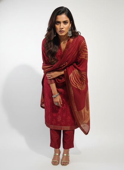 Semi Stitched Formal chanderi Suitset