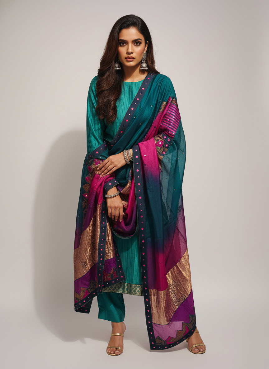 Semi Stitched Formal chanderi Suitset