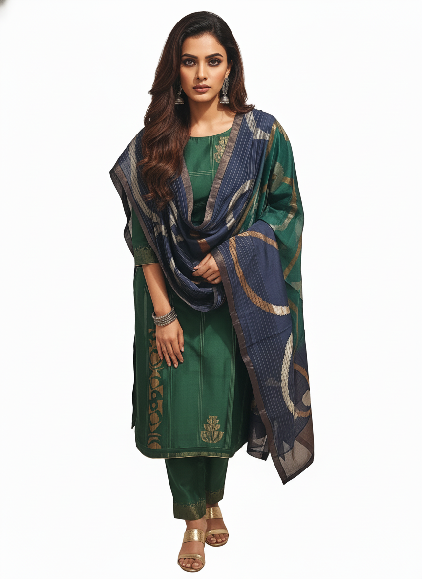 Semi Stitched Formal chanderi Suitset
