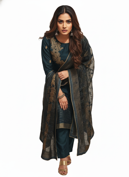 Semi Stitched Formal chanderi Suitset