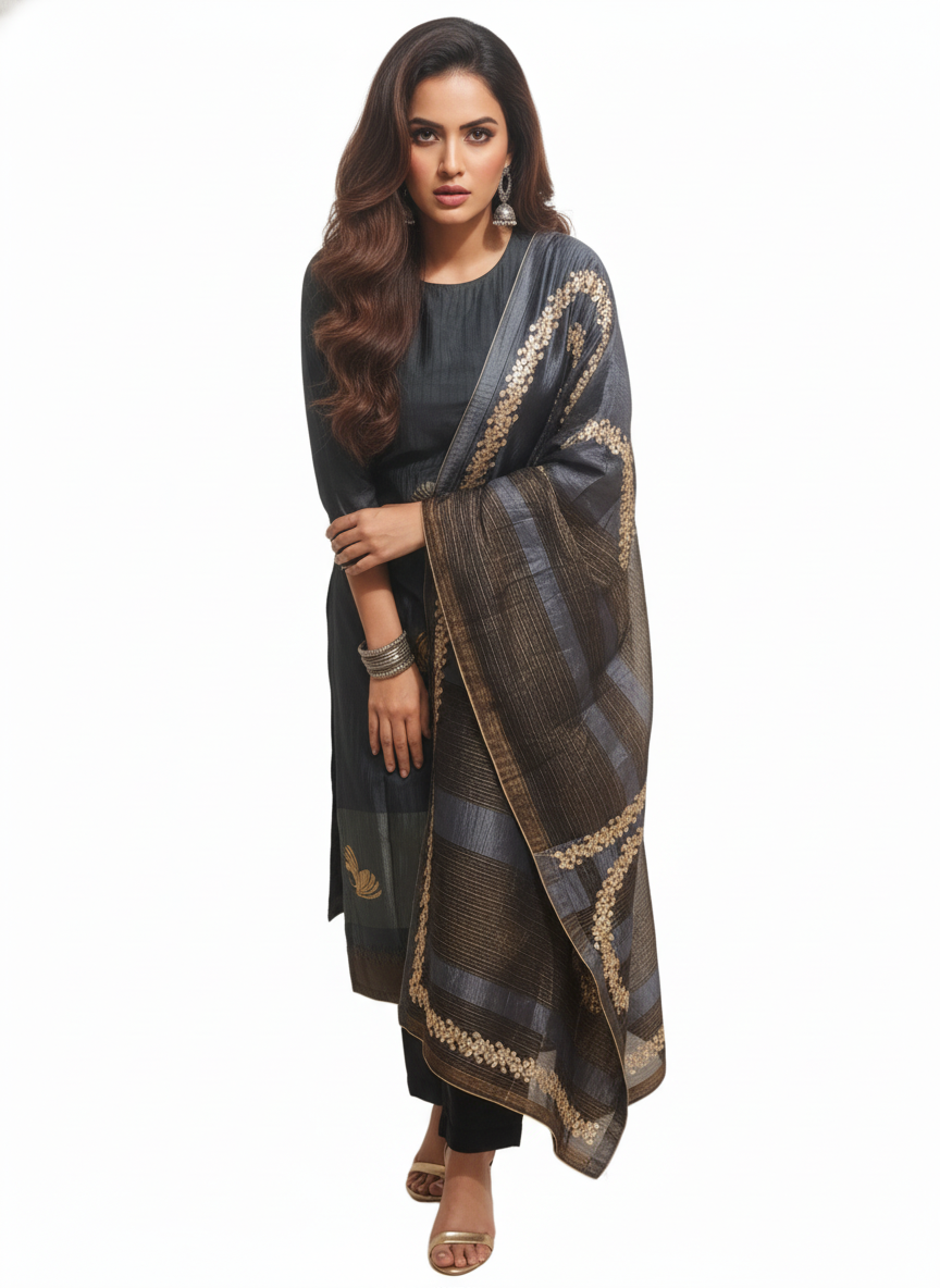 Semi Stitched Formal chanderi Suitset