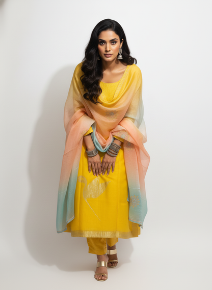 Semi Stitched Formal chanderi Suitset