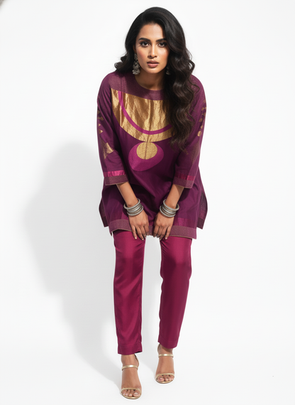 Semi Stitched Chanderi Zariwoven Short Tunic