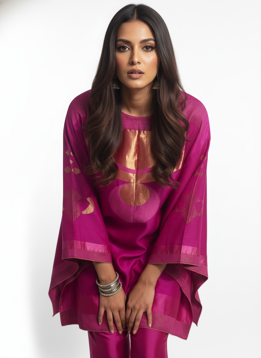 Semi Stitched Chanderi Zariwoven Short Tunic