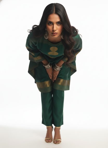 Semi Stitched Chanderi Zariwoven Short Tunic