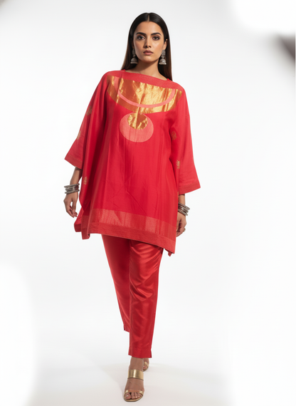 Semi Stitched Chanderi Zariwoven Short Tunic