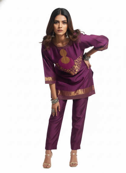 Semi Stitched Chanderi Zariwoven Short Tunic