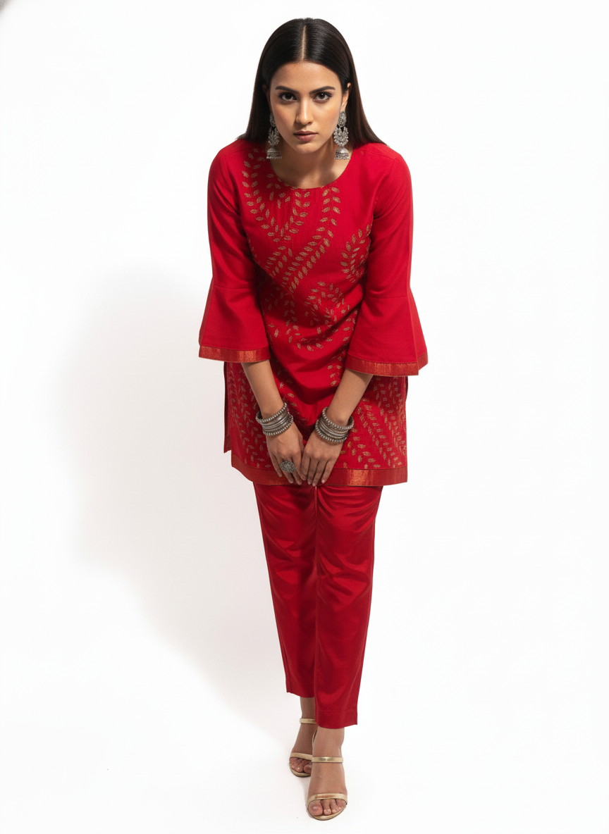 Semi Stitched silk cutwork applique Short Tunic
