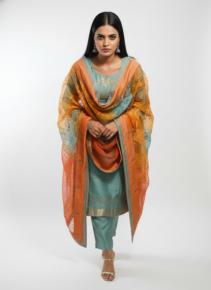 Semi Stitched Formal chanderi Suitset