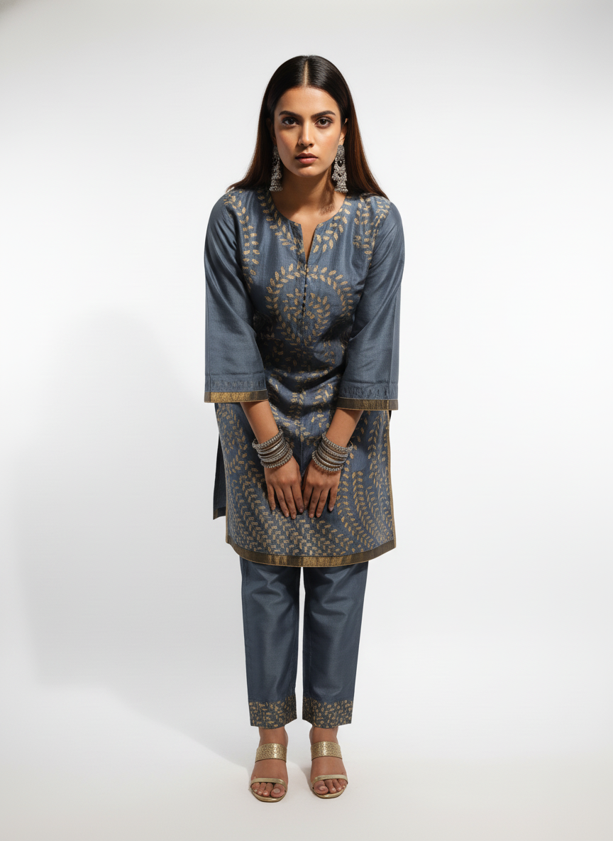 Semi Stitched silk cutwork applique Short Tunic