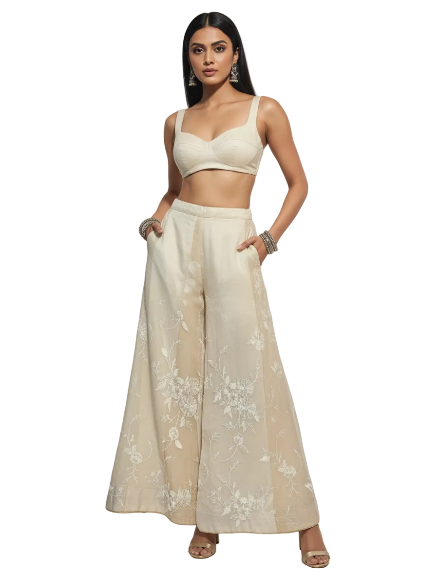 Formal chanderi Embroidered Palazzo pant