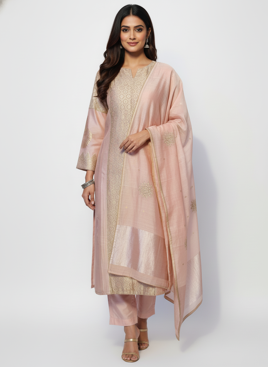 Semi Stitched Formal chanderi Suitset