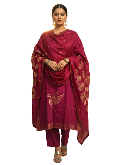 Semi Stitched Formal chanderi Suitset